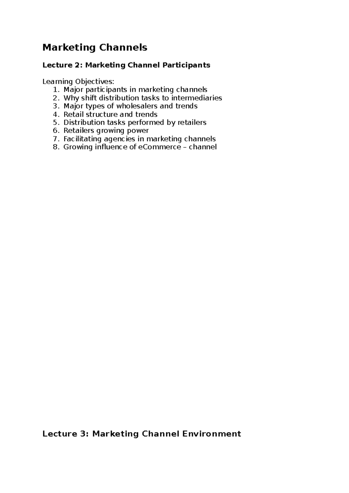 Marketing Channels Lecture Notes - Marketing Channels Lecture 2 ...