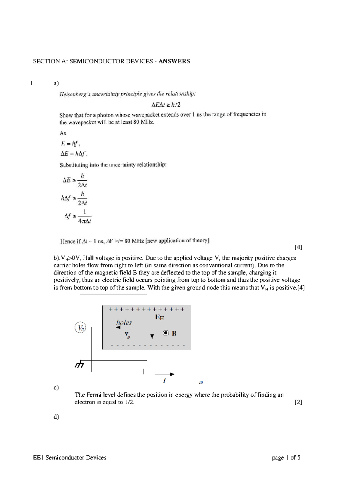 Sample/practice exam, answers - SECTION A: SEMICONDUCTOR DEVICES ...