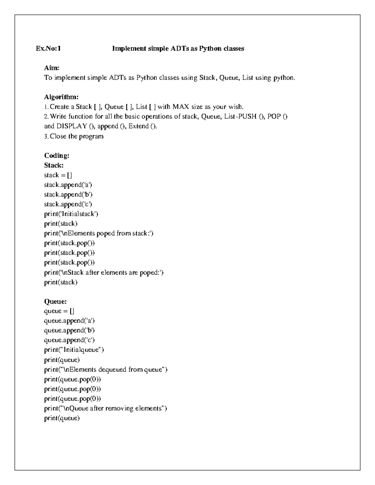 AD3271 DSD LAB Manual - Ex:1 Implement simple ADTs as Python classes ...