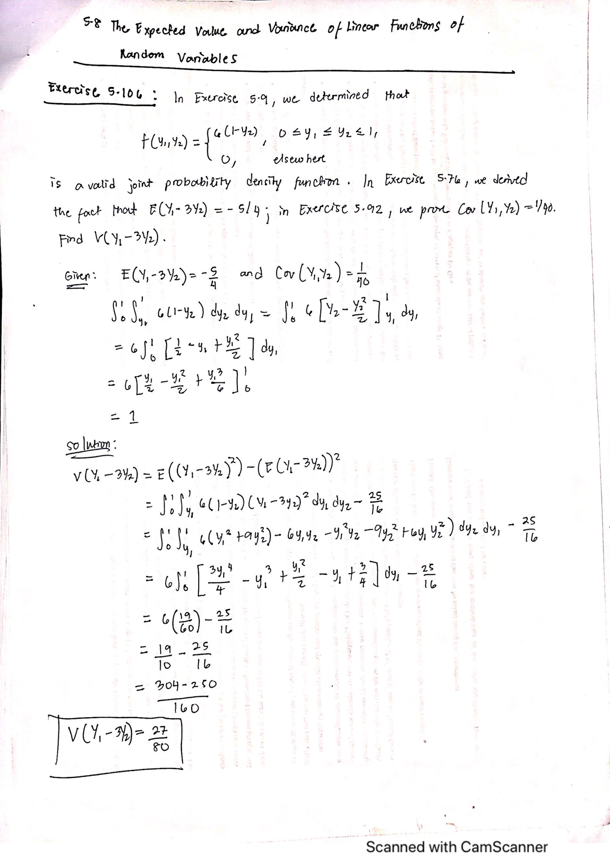 Exercise-5.106- (5.8 The Expected Value And Variance Of Linear 