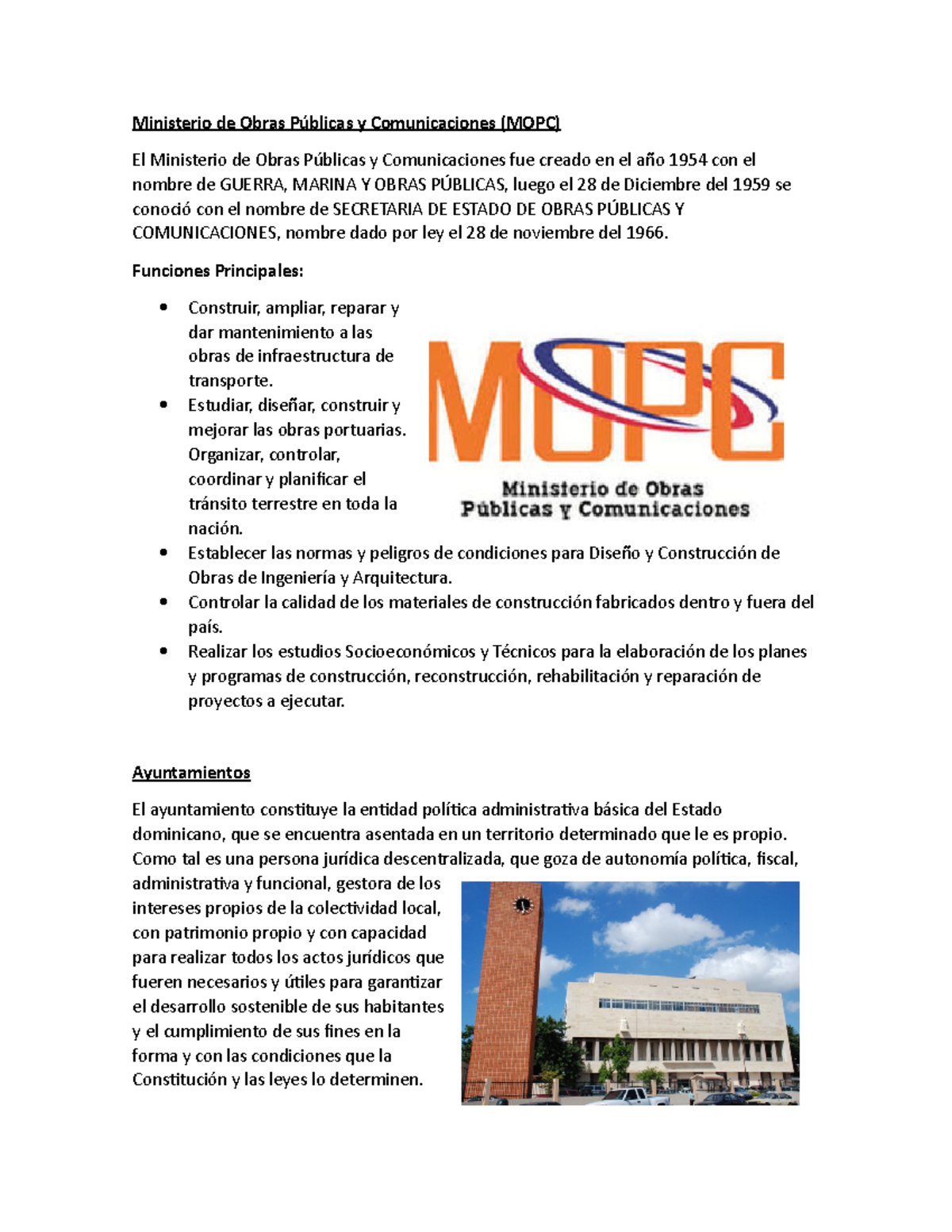 Tarea de teoría - Ministerio de Obras Públicas y Comunicaciones (MOPC ...