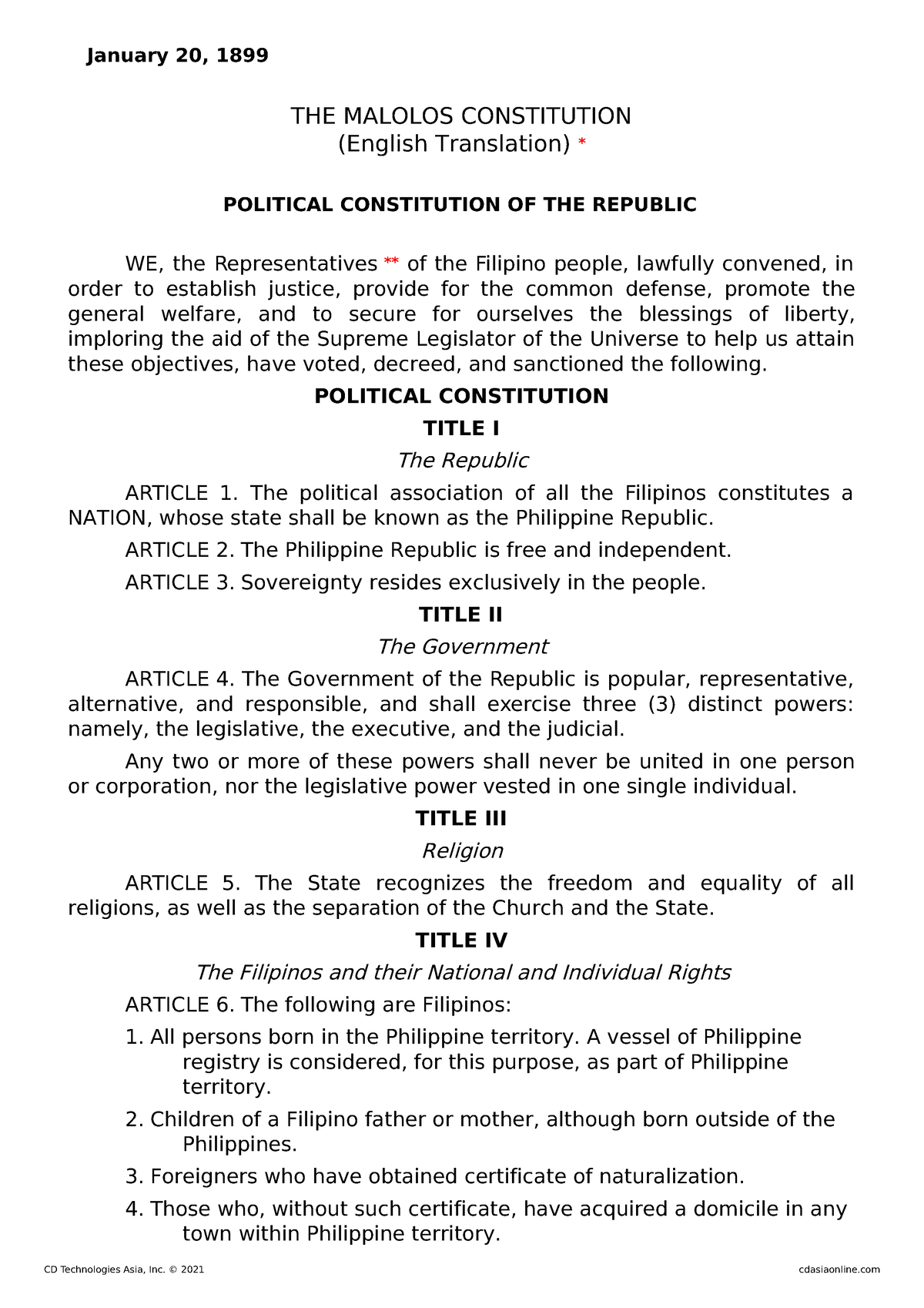 how does the malolos constitution define sovereignty essay brainly