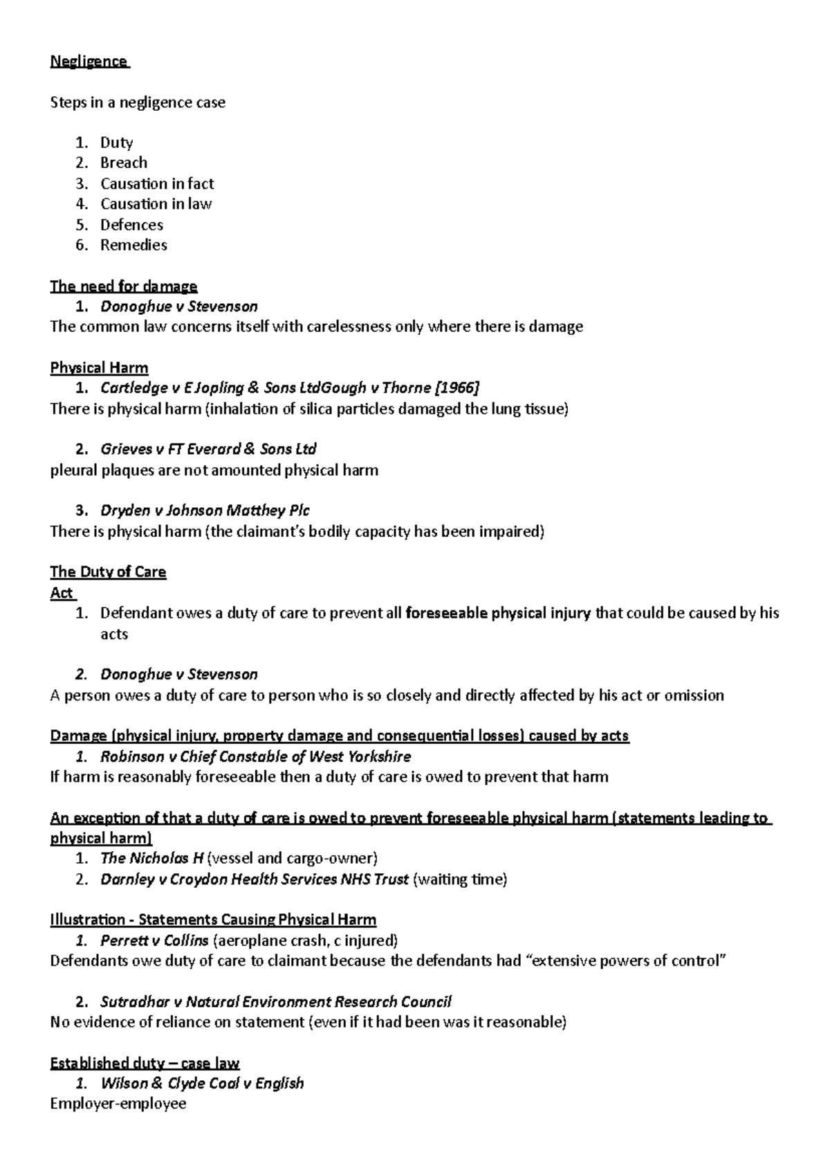 Negligence - Part 1 - Negligence Steps in a negligence case Duty Breach ...