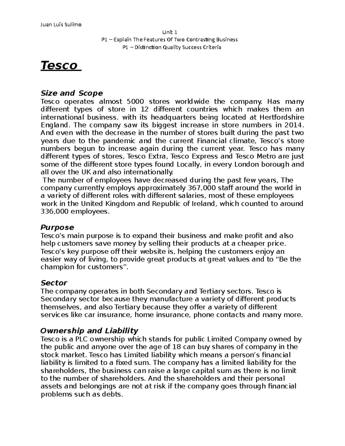 tesco assignment 1 unit 1