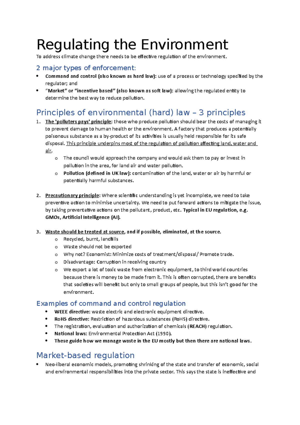 10. Regulating the Environment Regulating the Environment To address climate change there