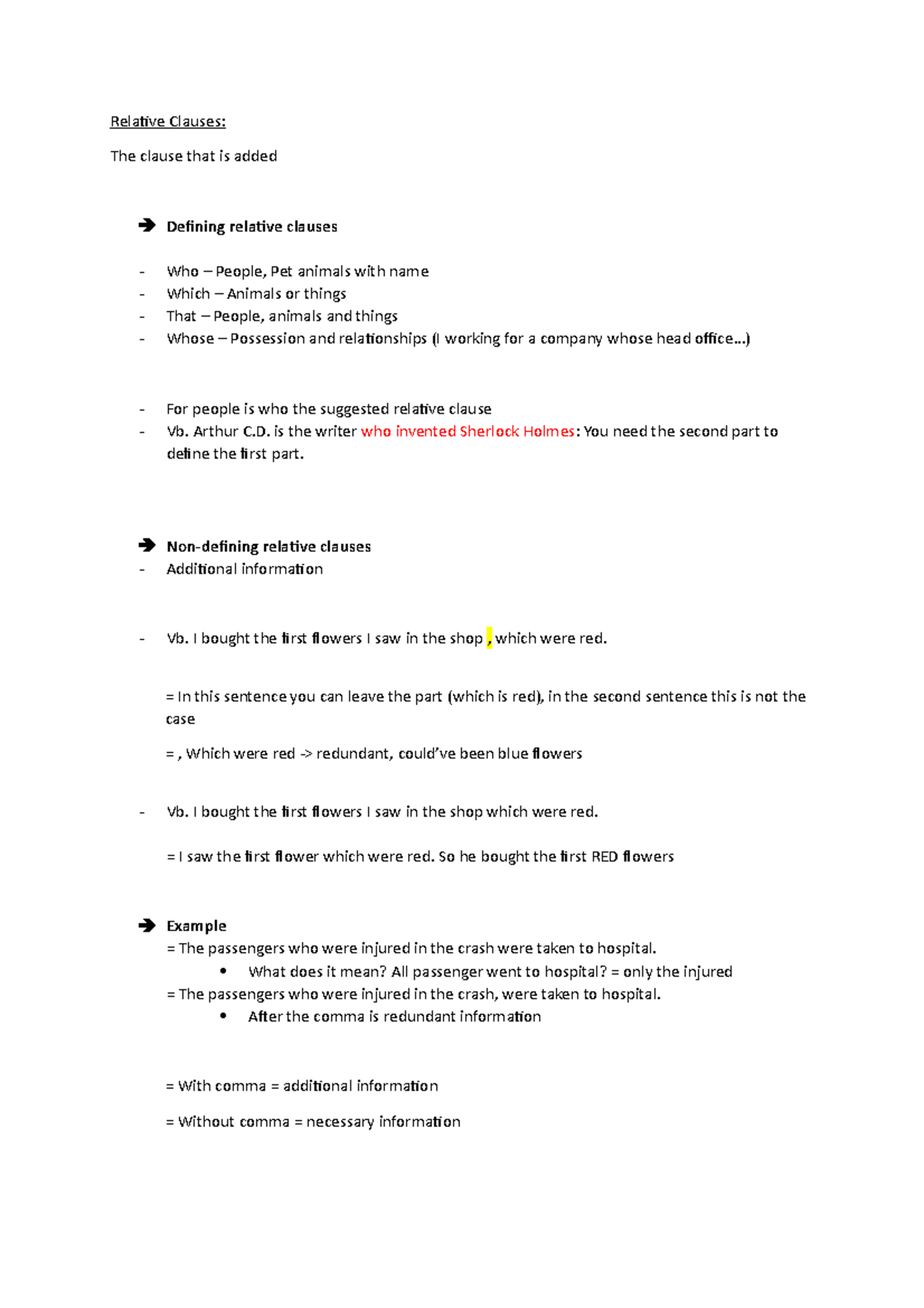 Relative Clauses - Relative Clauses: The clause that is added Defining ...