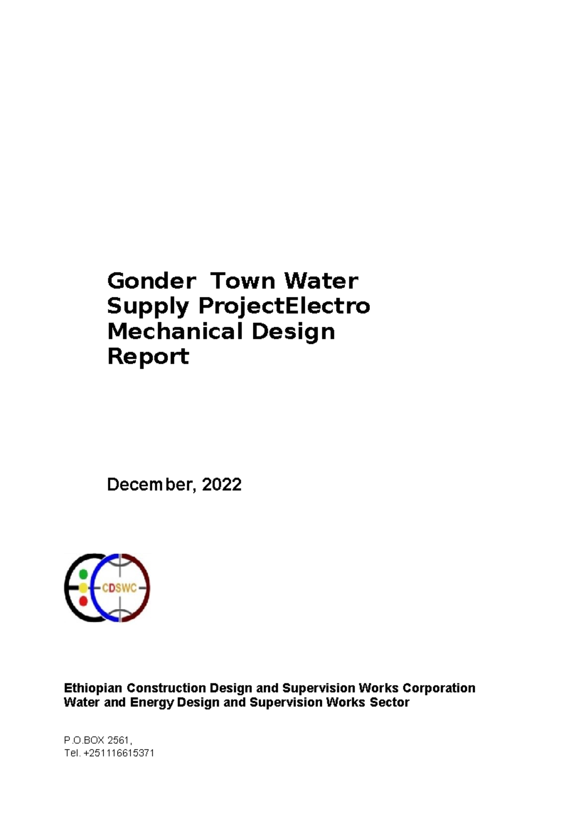 EM Design Report Gonder Town Water Supply ProjectElectro Mechanical