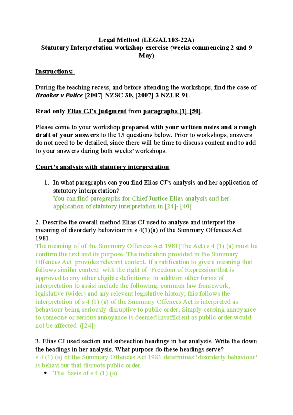 Legal 103 Statutory Interpretation Exercise - Legal Method (LEGAL103 ...