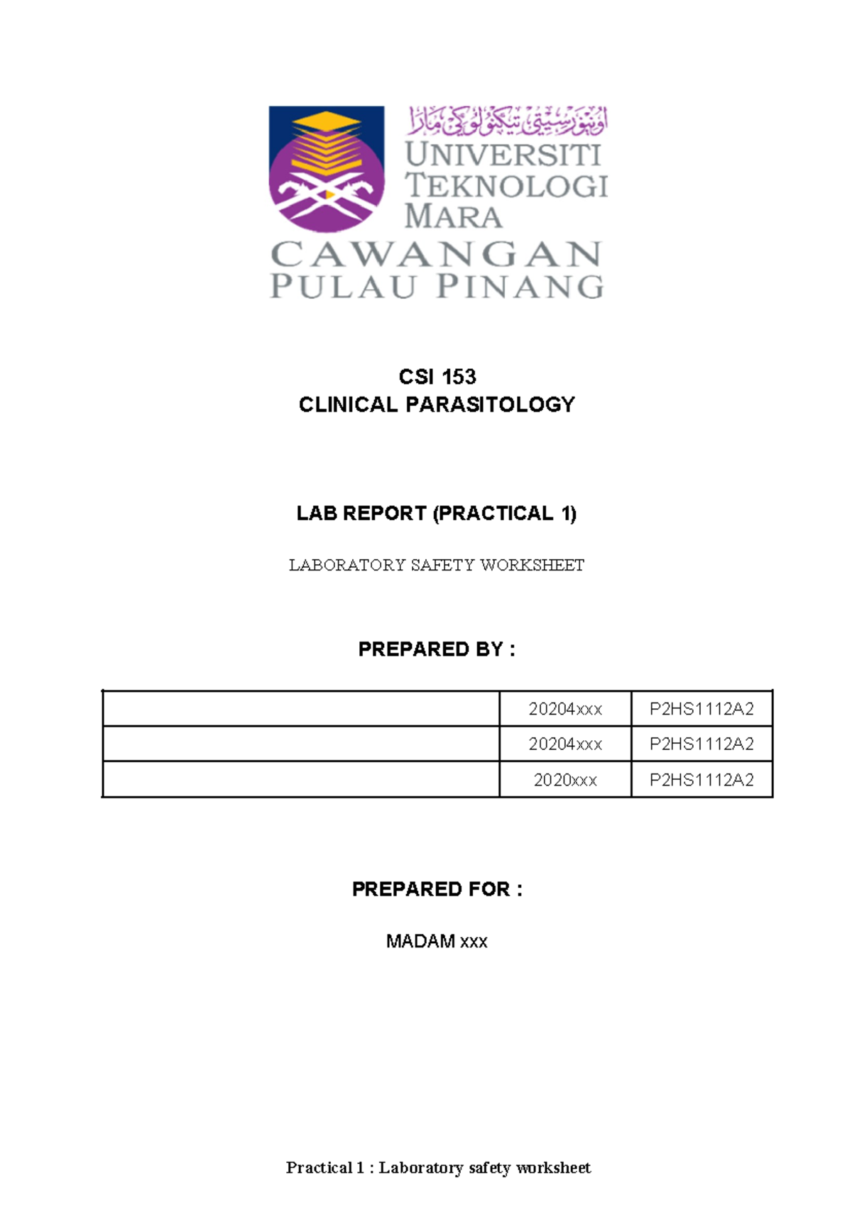 Lab report csi153 - parasitology - CSI 153 CLINICAL PARASITOLOGY LAB ...