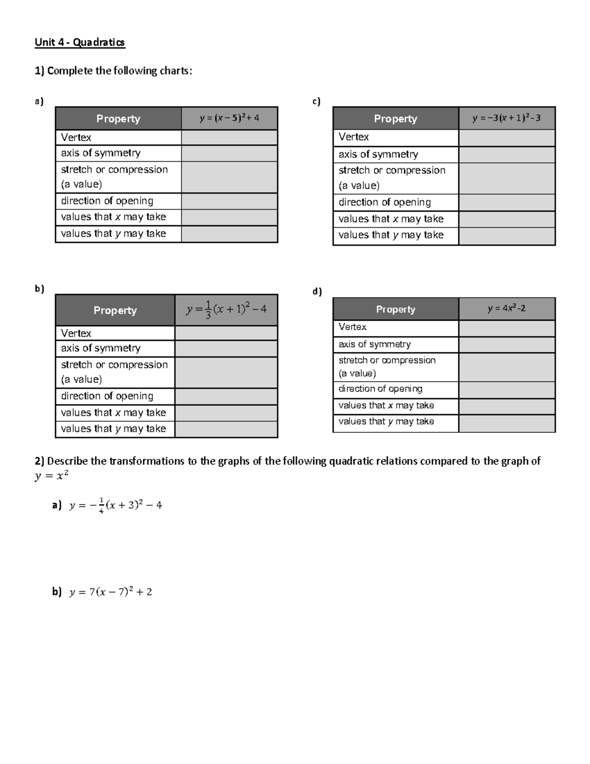 Unit+3+4+and+5+extra+practice+questions - Unit 4 - Quadratics Complete ...