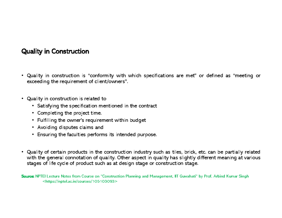 Teaching Notes - Instructor Slides On Construction Equipment - Quality 