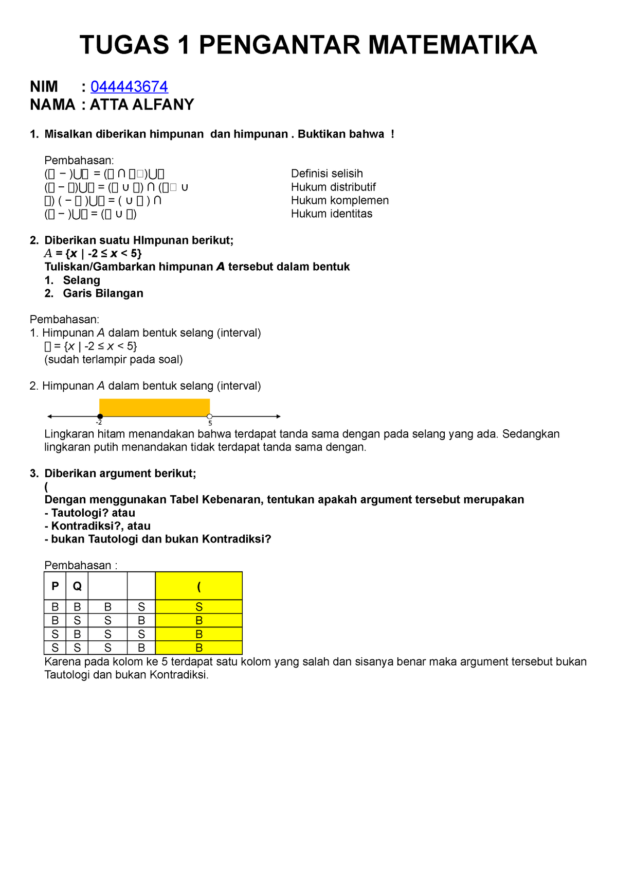 Tugas 1 Pengantar Matematika ATTA Alfany 044443674 - TUGAS 1 PENGANTAR ...