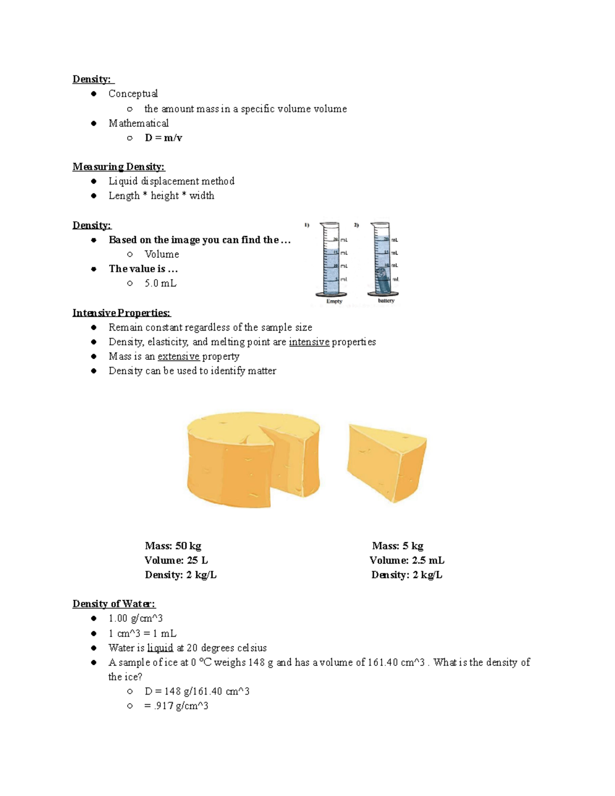 Density and Unit Conversions Notes - Density: Conceptual the amount ...