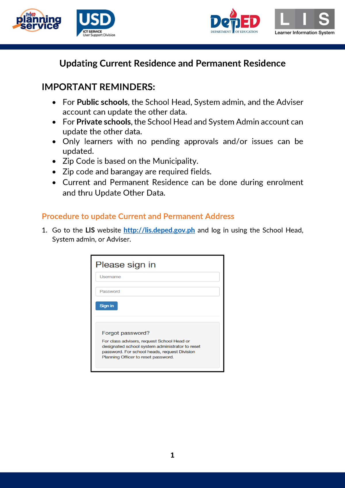 LIS User Guide for Permanent Residence Updating Current Residence and