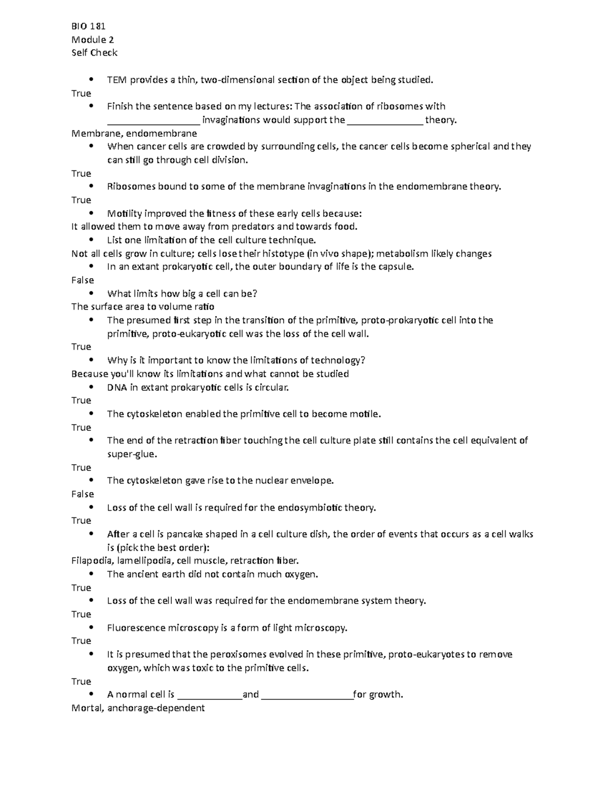 BIO 181 Mod2 Self Check - BIO 181 Module 2 Self Check TEM provides a ...