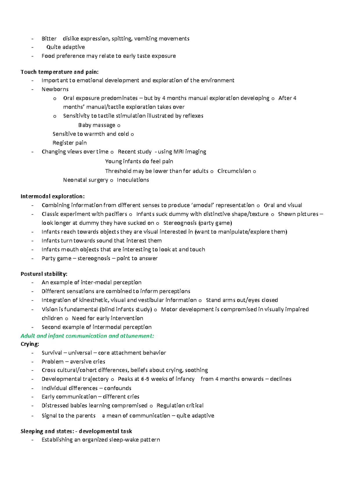 Developmental psych notes-5 - Bitter dislike expression, spitting ...