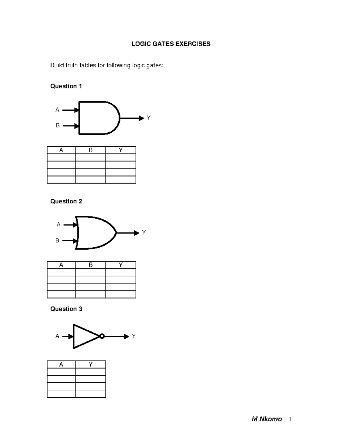 DIG1501-Logic Gates Exercises - DIG1501 - LOGIC GATES EXERCISES Build ...