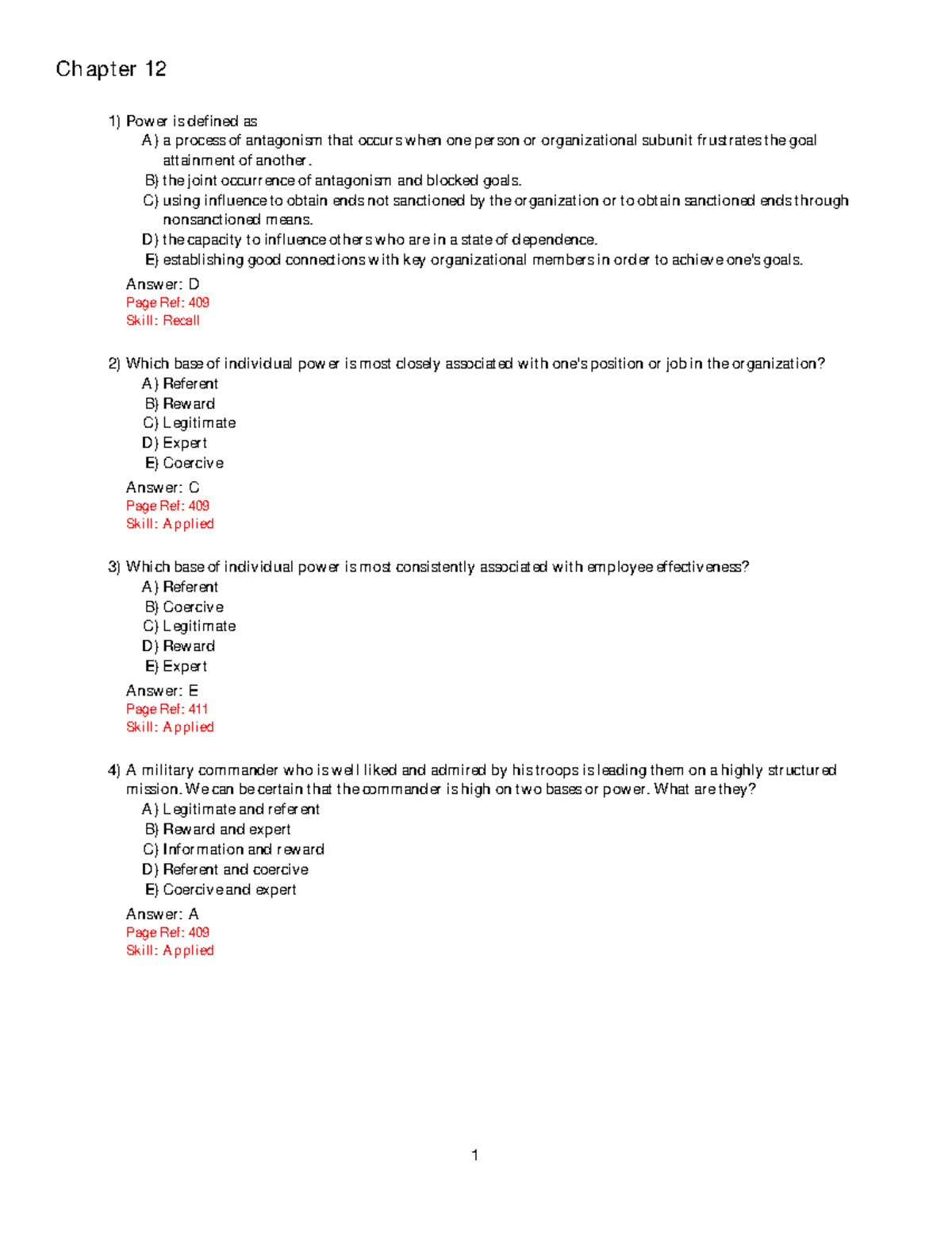 Ch12-TB - Test Bank - Chapter 12 1)Power Is Defined As A)a Process Of ...