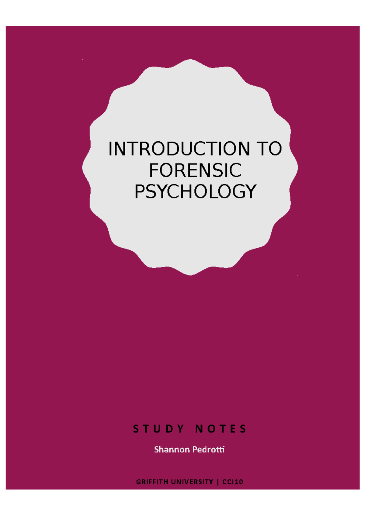 Booklet - Lecture Notes All - INTRODUCTION TO FORENSIC PSYCHOLOGY STUDY ...