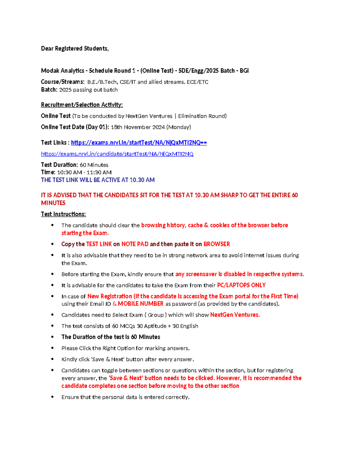 Modak Analytics - Bhgg - Dear Registered Students, Modak Analytics ...