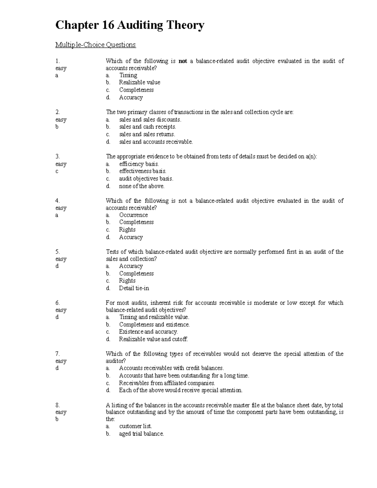 Ch16 Auditing-Theory-16 - Chapter 16 Auditing Theory Multiple-Choice ...