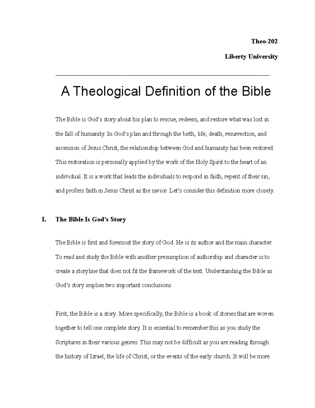 THEO 202 A Theological Defintion OF THE Bible - Theo- Liberty ...