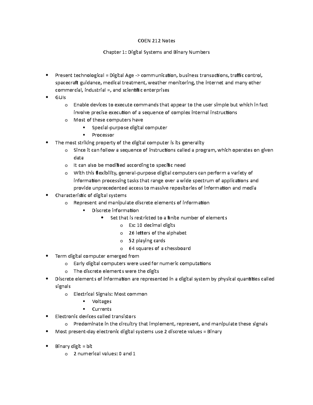 COEN 212 Lecture Notes - COEN 212 Notes Chapter 1: Digital Systems and ...