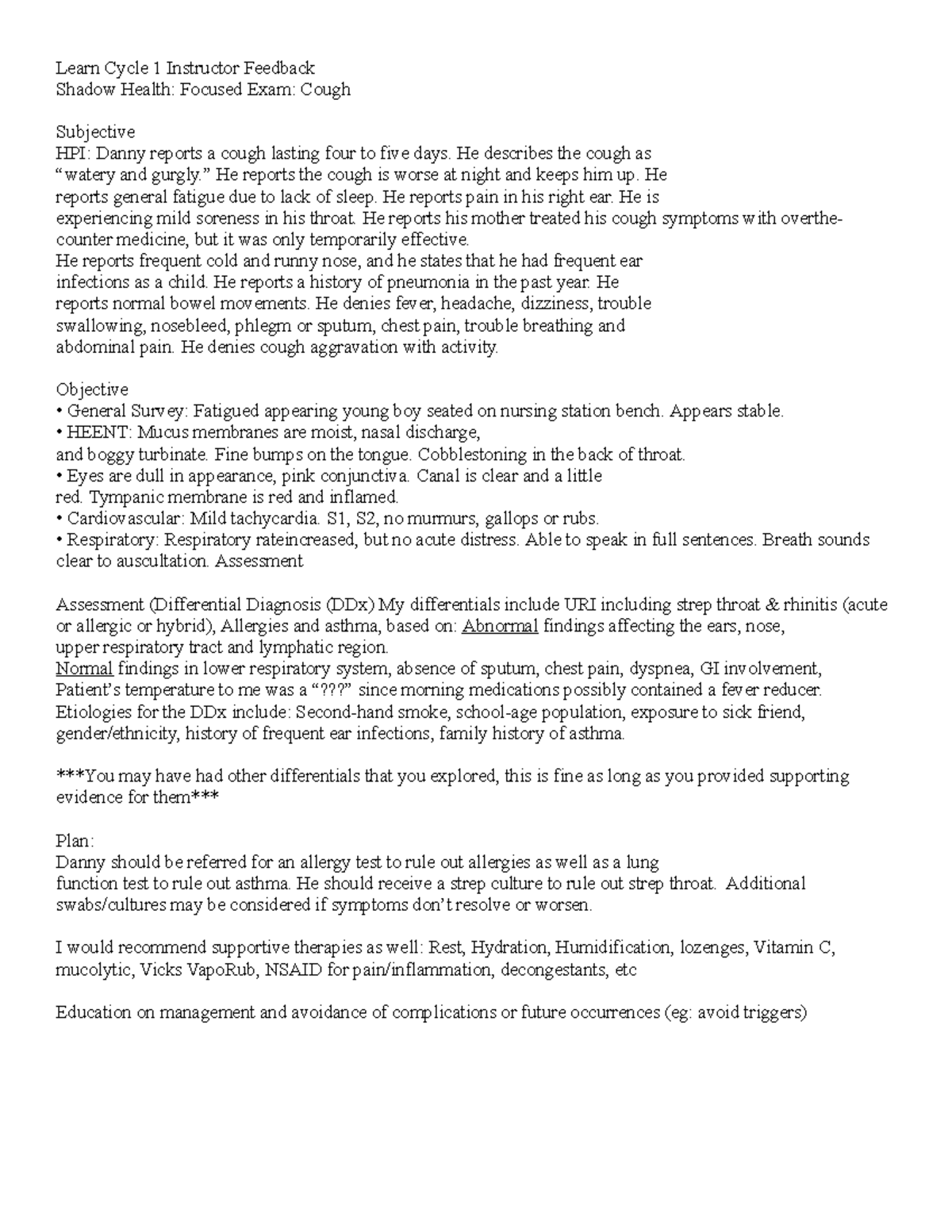 4380 Learn Cycle 1 Instructor Note Summary - Learn Cycle 1 Instructor ...