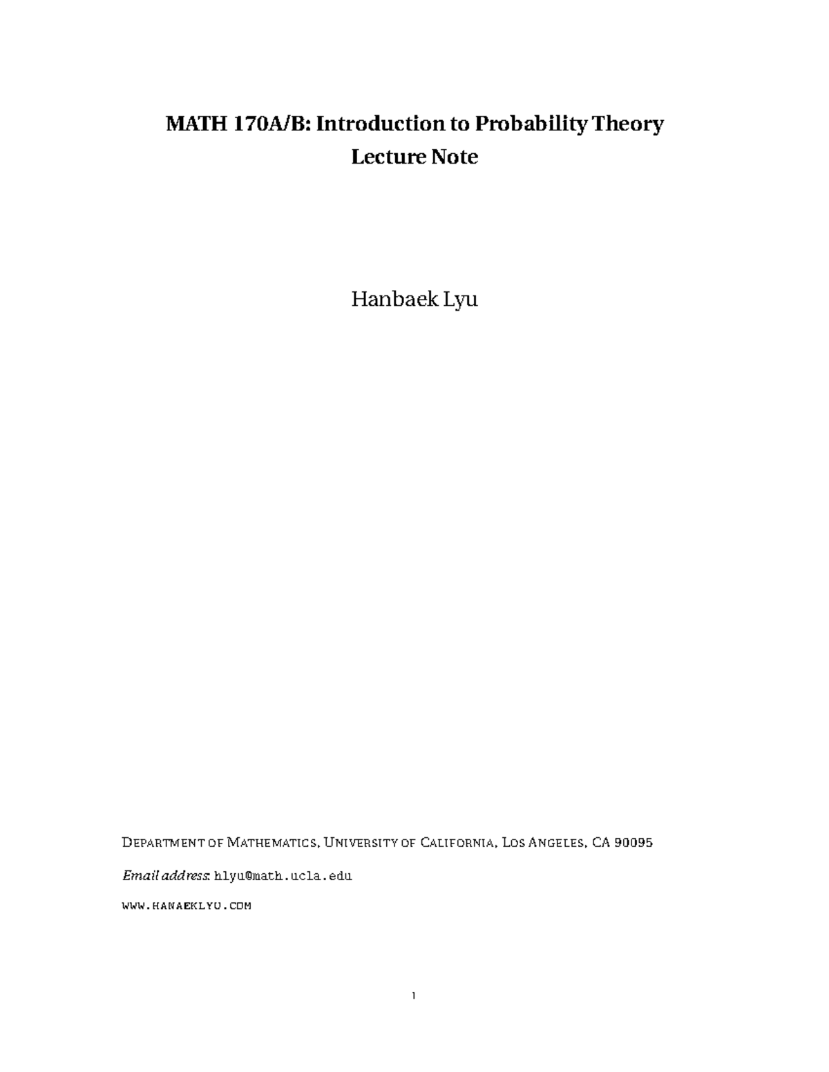 Lecturenote 170ab2 lecture notes MATH 170A/B Introduction to