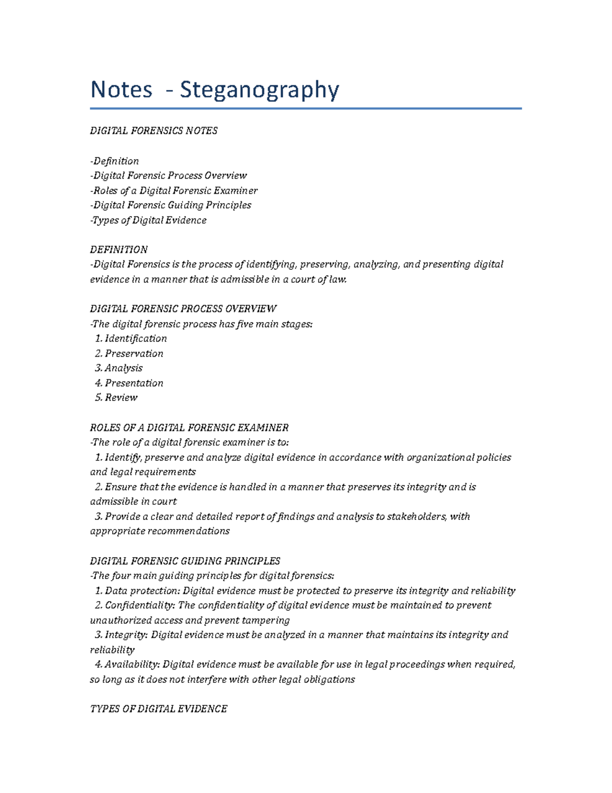 Lecture notes Steganography Notes Steganography DIGITAL FORENSICS