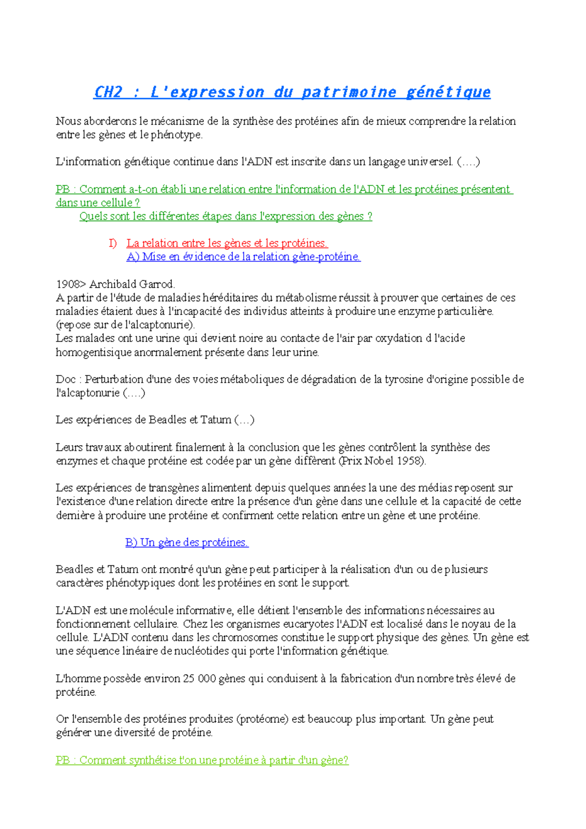 L expression Du Patrimoine Génétique Fiche De Revision SVT 1ere S - l'exp du patrimoine génétique - CH2 : L'expression du patrimoine  génétique Nous - Studocu
