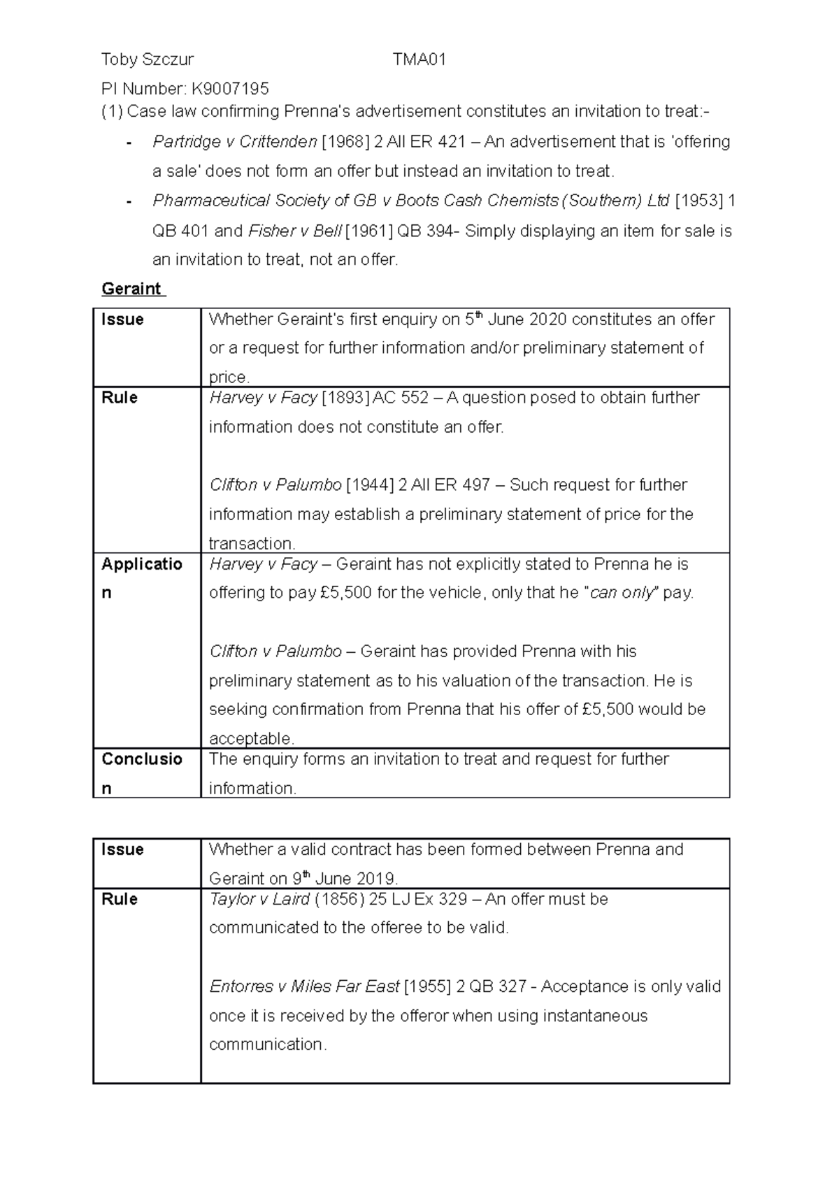 Example Of Irac Analysis