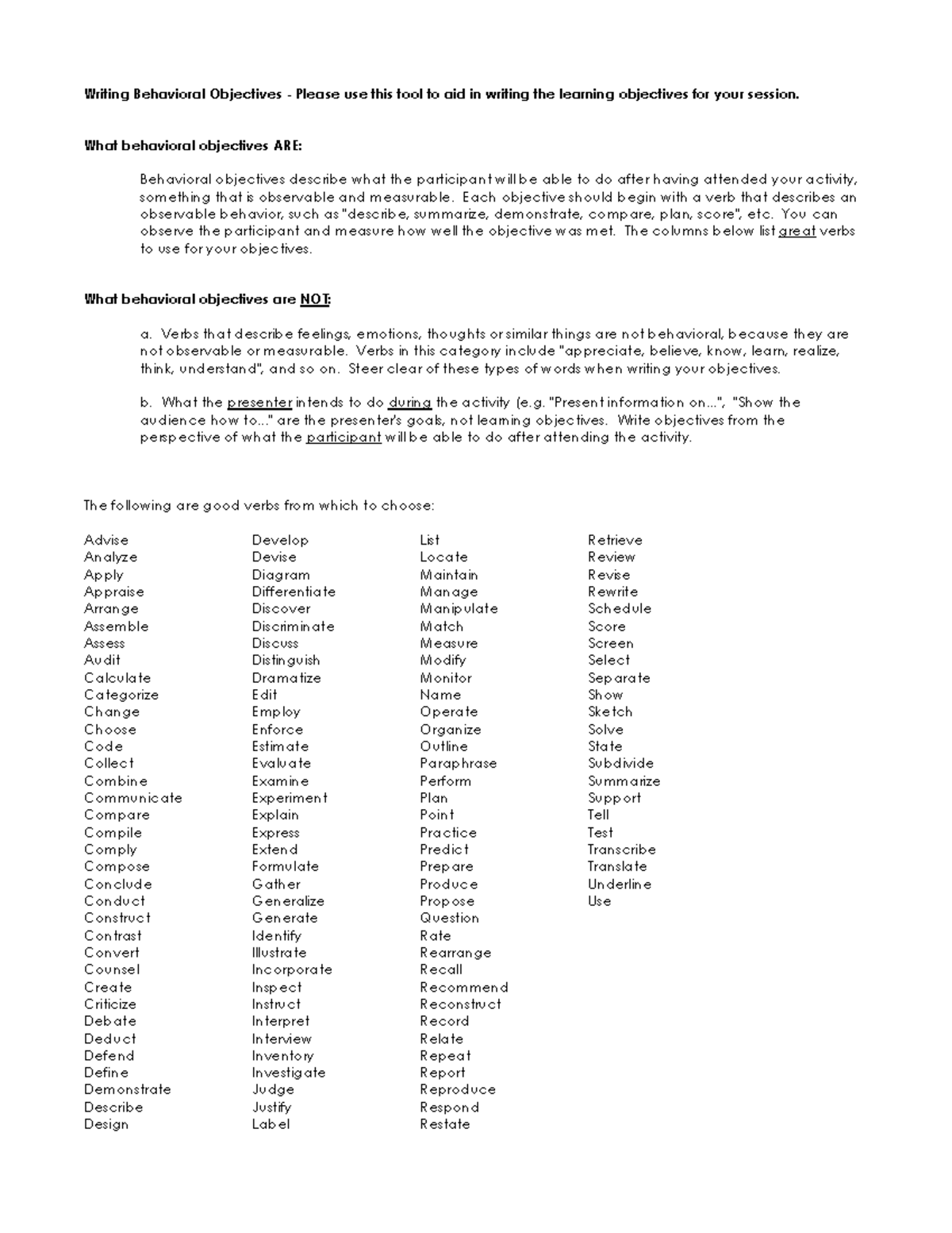 Objective Verbs - Thank you, next! - Writing Behavioral Objectives ...