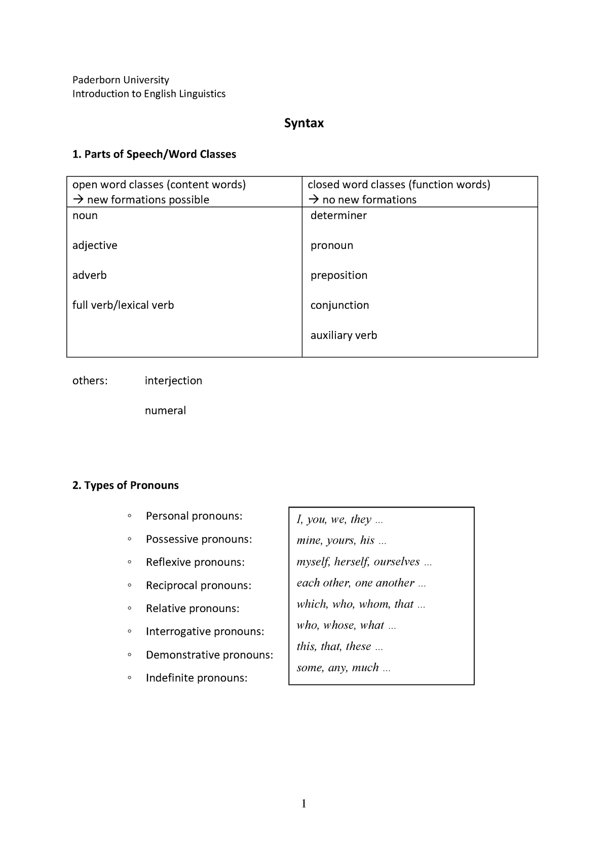 Syntax- Lecture Notes - Paderborn University Introduction To English ...