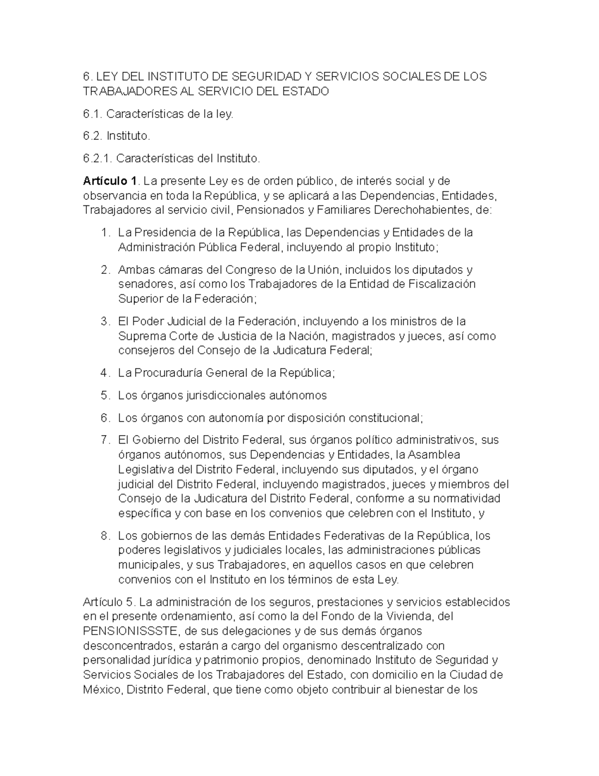 Unidad 6 LEY DEL Instituto DE Seguridad Y Servicios Sociales DE LOS ...