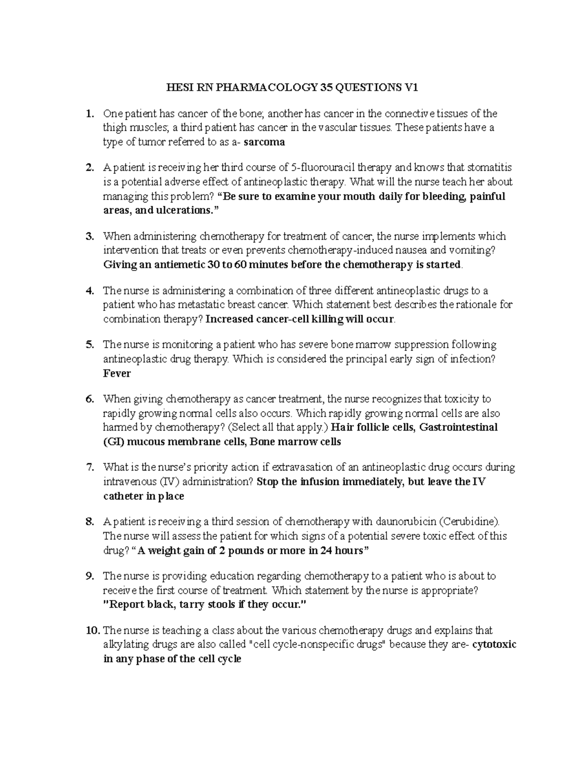 HESI RN Pharmacology 35 Questions - Studocu