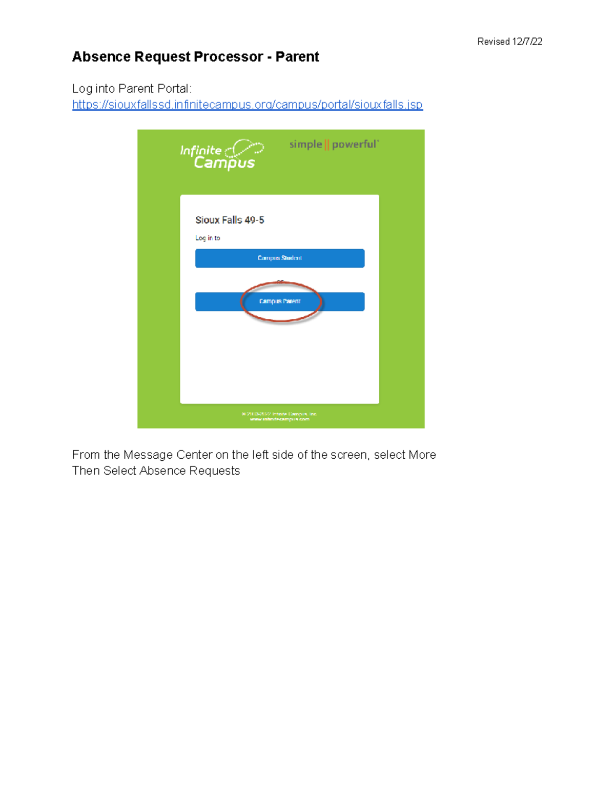 Absence Request Processor - Parent 12 - infinitecampus/campus/portal ...