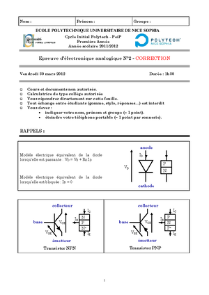 Transistor TD Corrige - Cours - Electronique générale Instrumentation ...