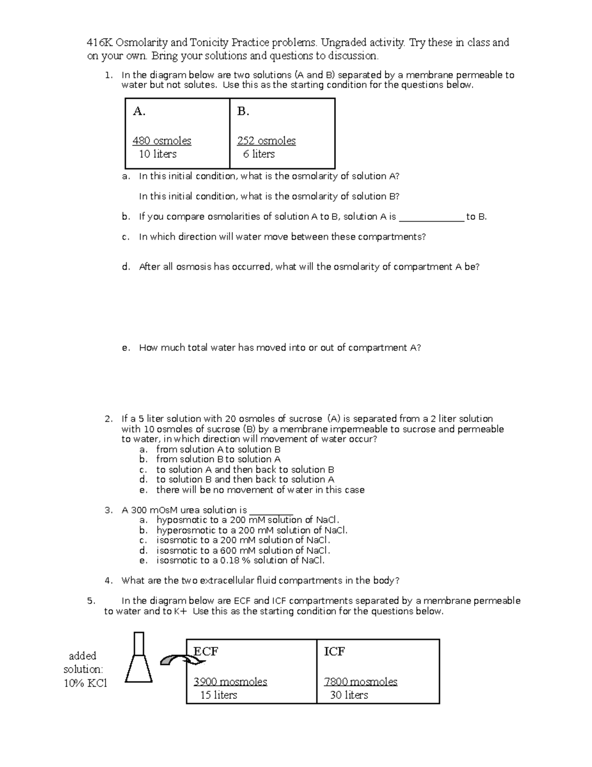 Tonicity Worksheet Answer Key