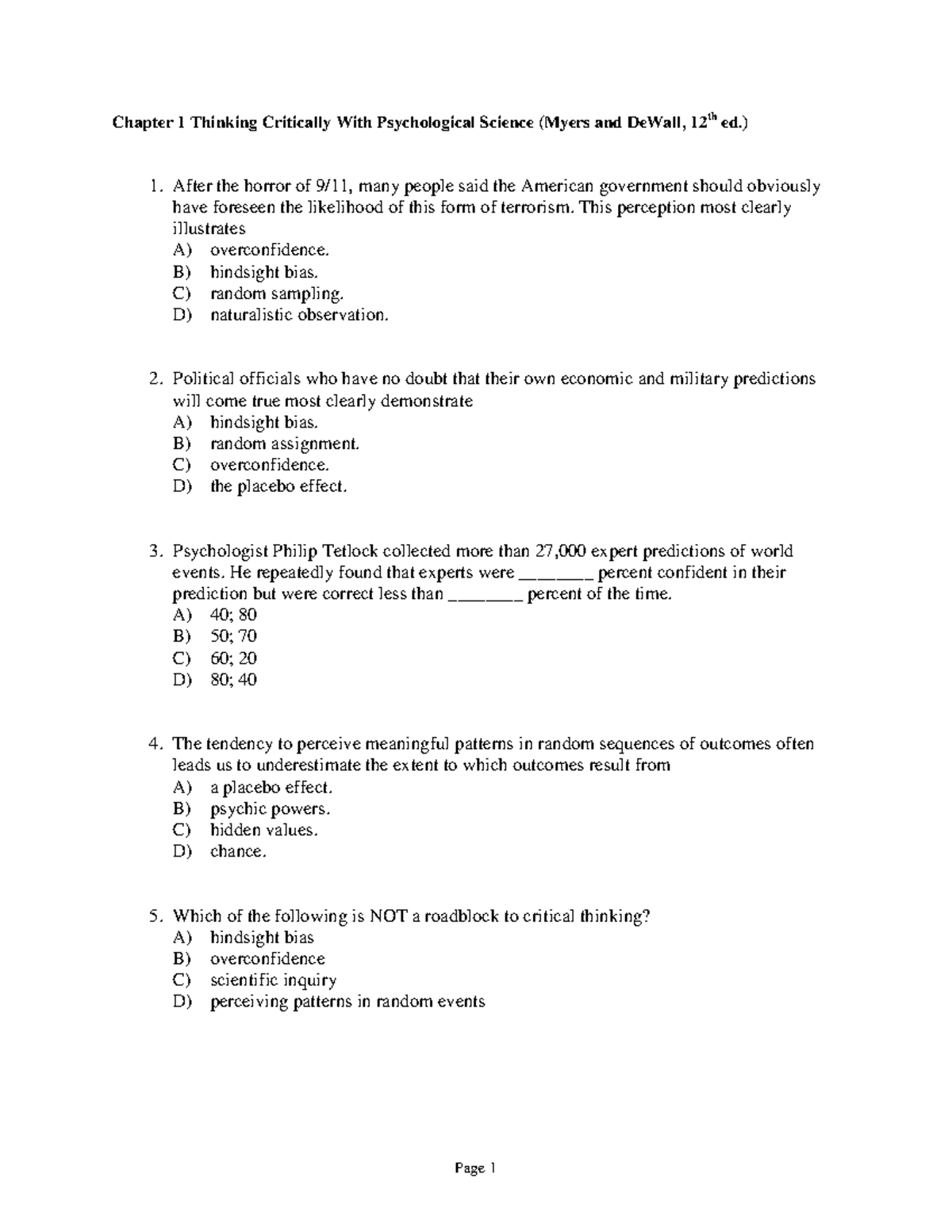Printable Chapter 1 Thinking Critically With Psychological Science ...