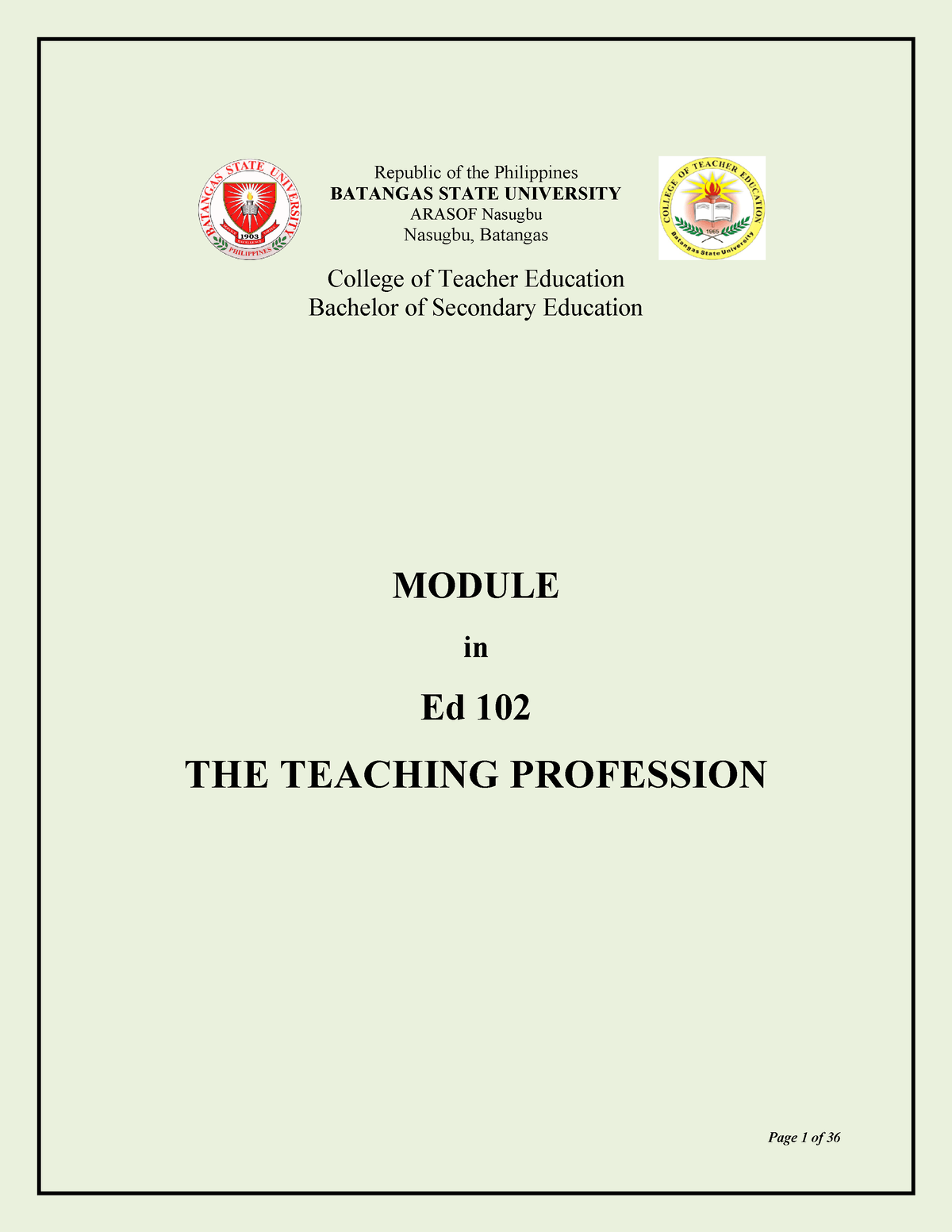 Module Chapter 1-4 - The Teaching Profession - Republic Of The ...