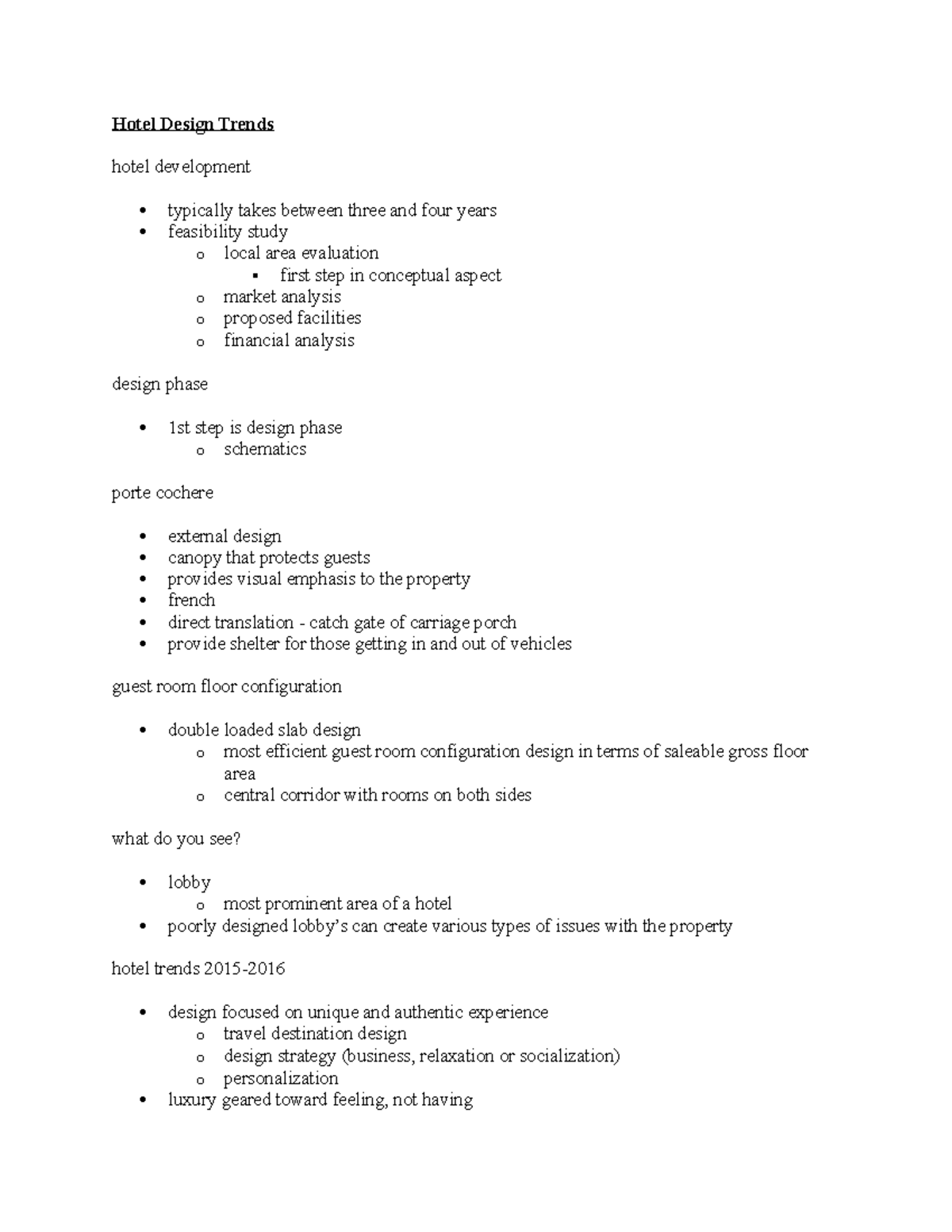 Hotel Design Trends HMGT 3750 Hotel Design Trends hotel development