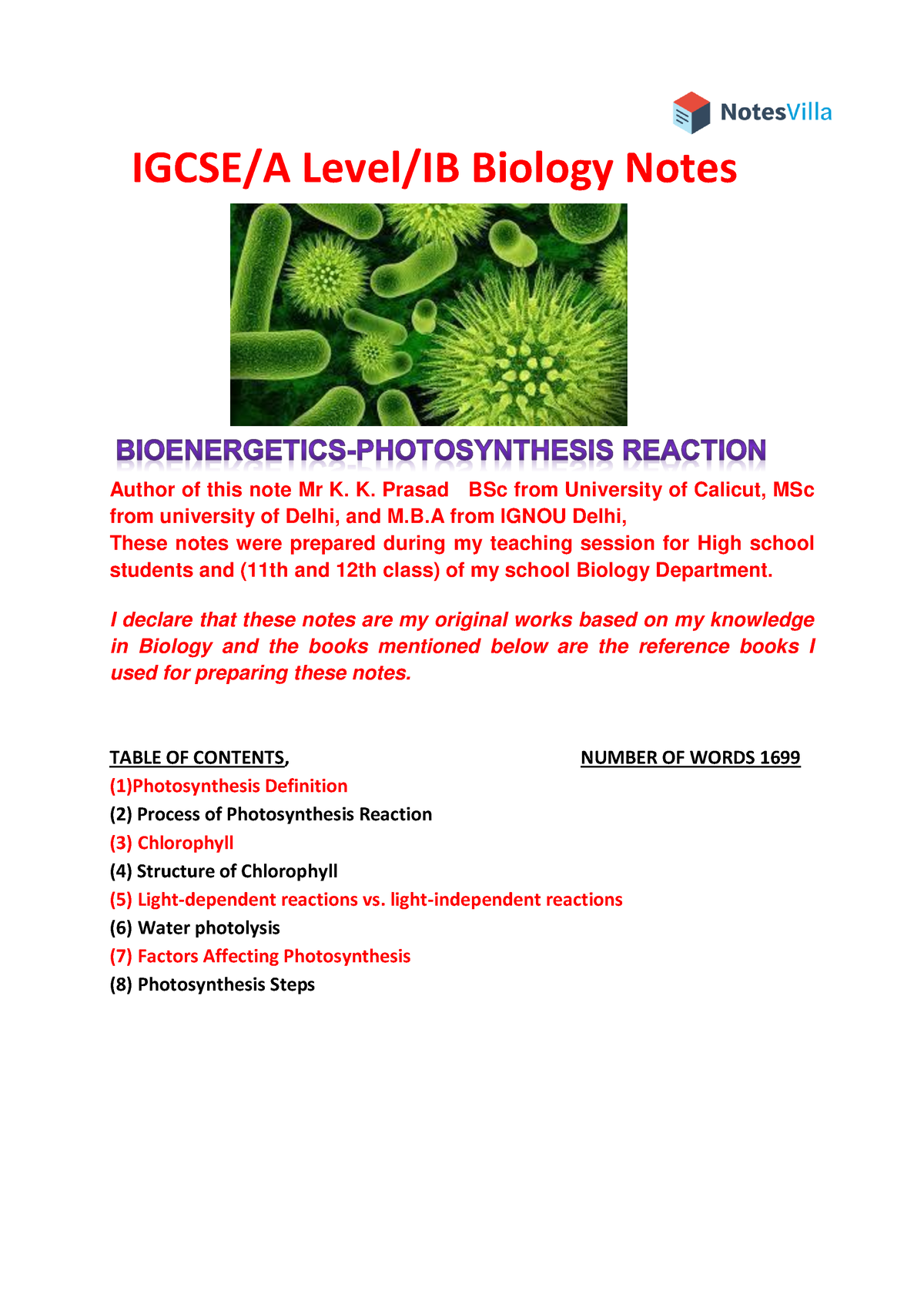 18.biology Study Notes On Bioenergetics Photosynthesis Reaction - IGCSE ...