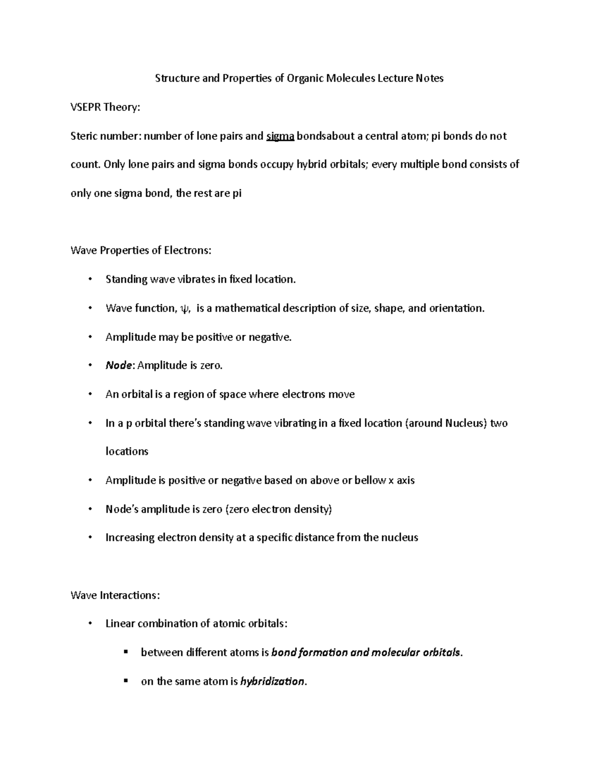 Structure and Properties of Organic Molecules Lecture Notes - Only lone ...