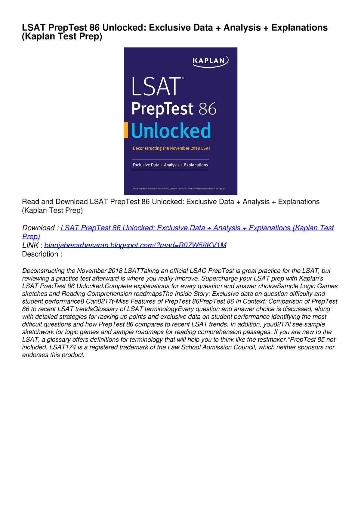 DOWNLOAD [PDF] LSAT PrepTest 86 Unlocked: Exclusive Data + Analysis ...