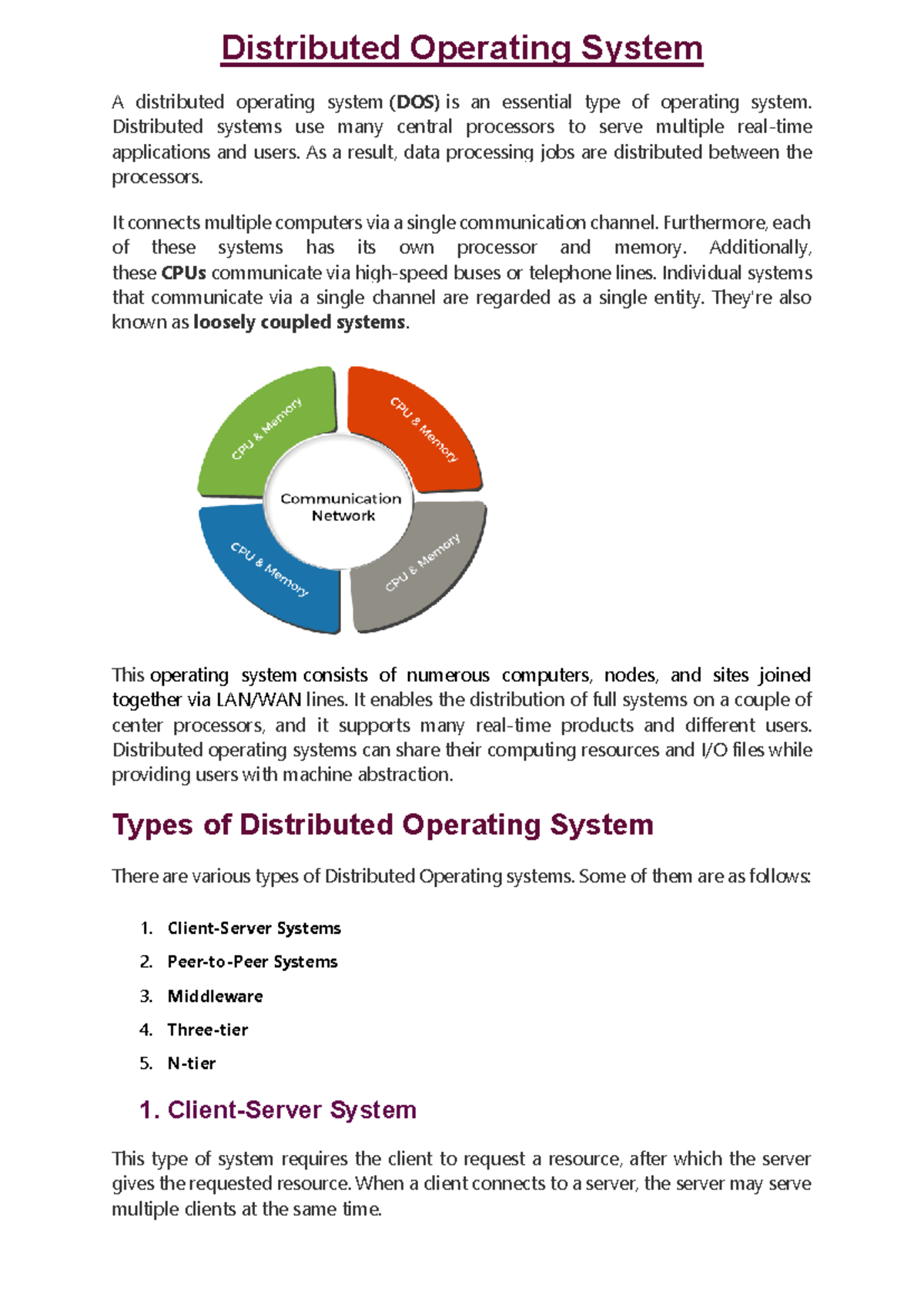 Distributed Operating System - Distributed systems use many central ...