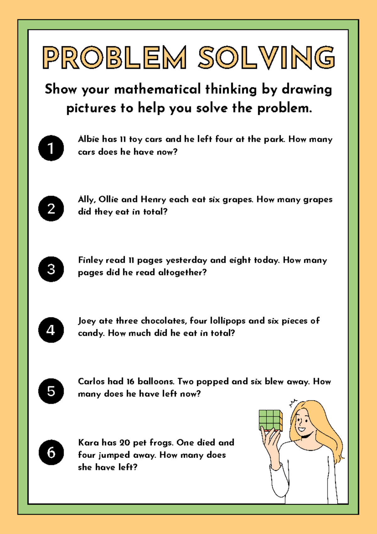 Problem Solving Mathematics Worksheet Yellow Green in Illustrative ...