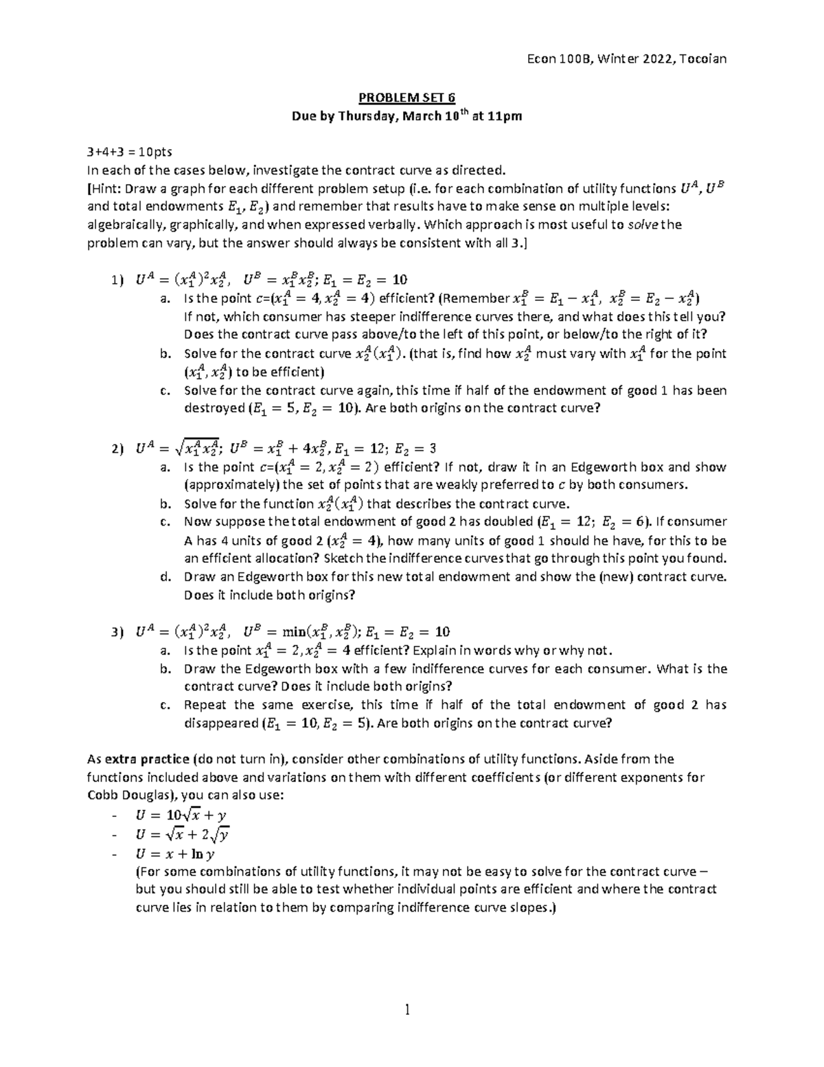 PS6 - Problem Set 6 For Topics In Equilibrium And Other Content ...