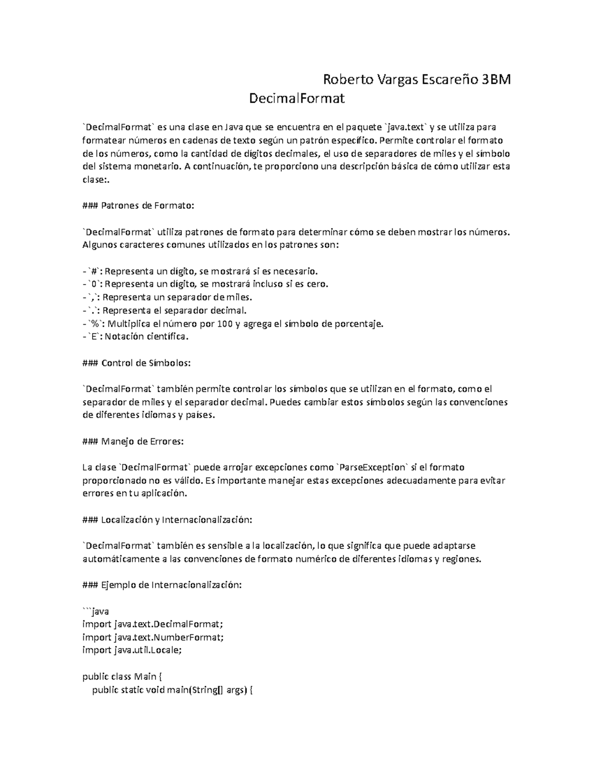 Decimal Format - Tarea sobre Ama-DGETI - Roberto Vargas Escareño 3BM ...