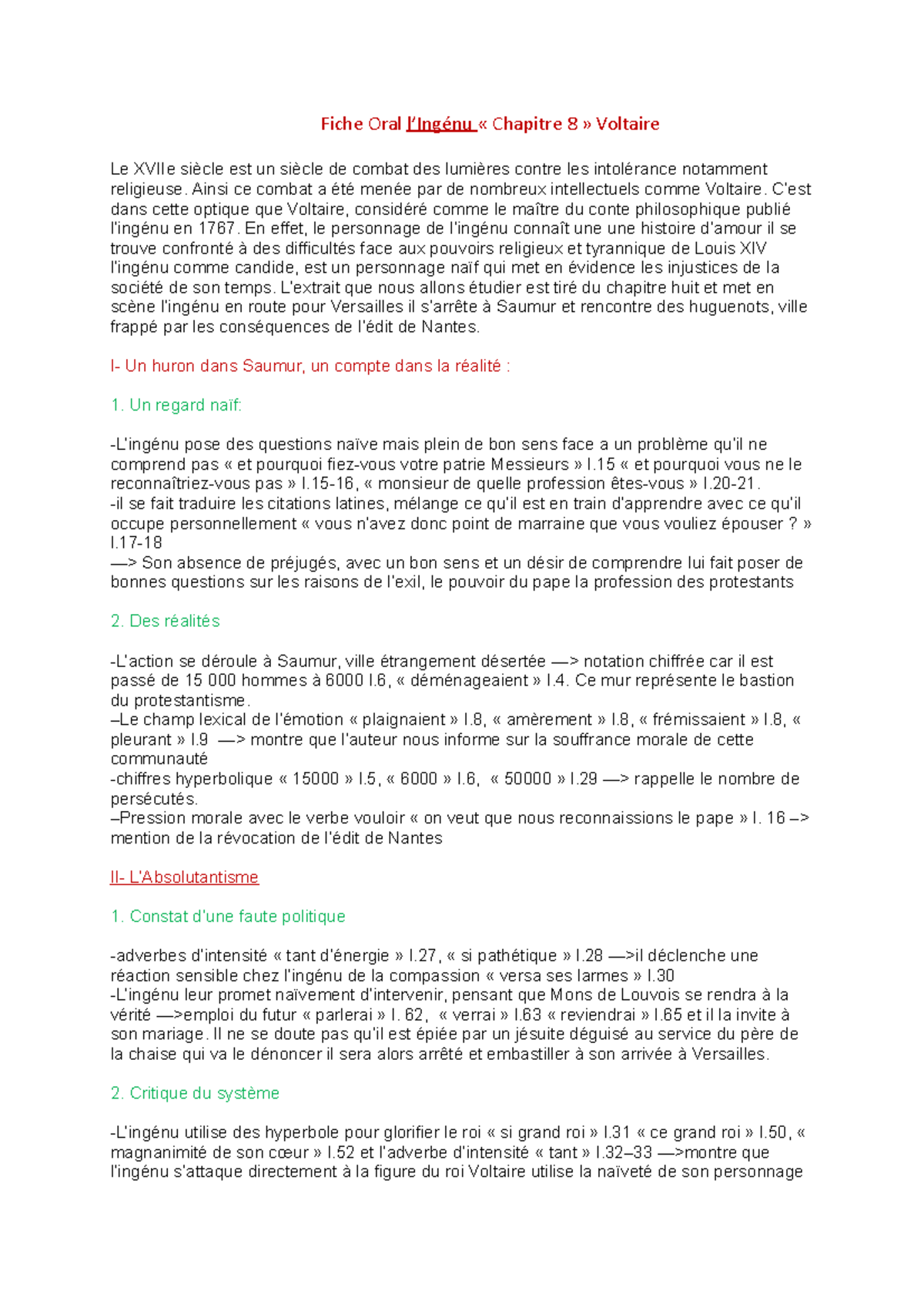 6 Fiche Oral L Ingenu Chapitre 8 Voltaire Fiche Oral L Ingenu Chapitre 8 Voltaire Le Studocu